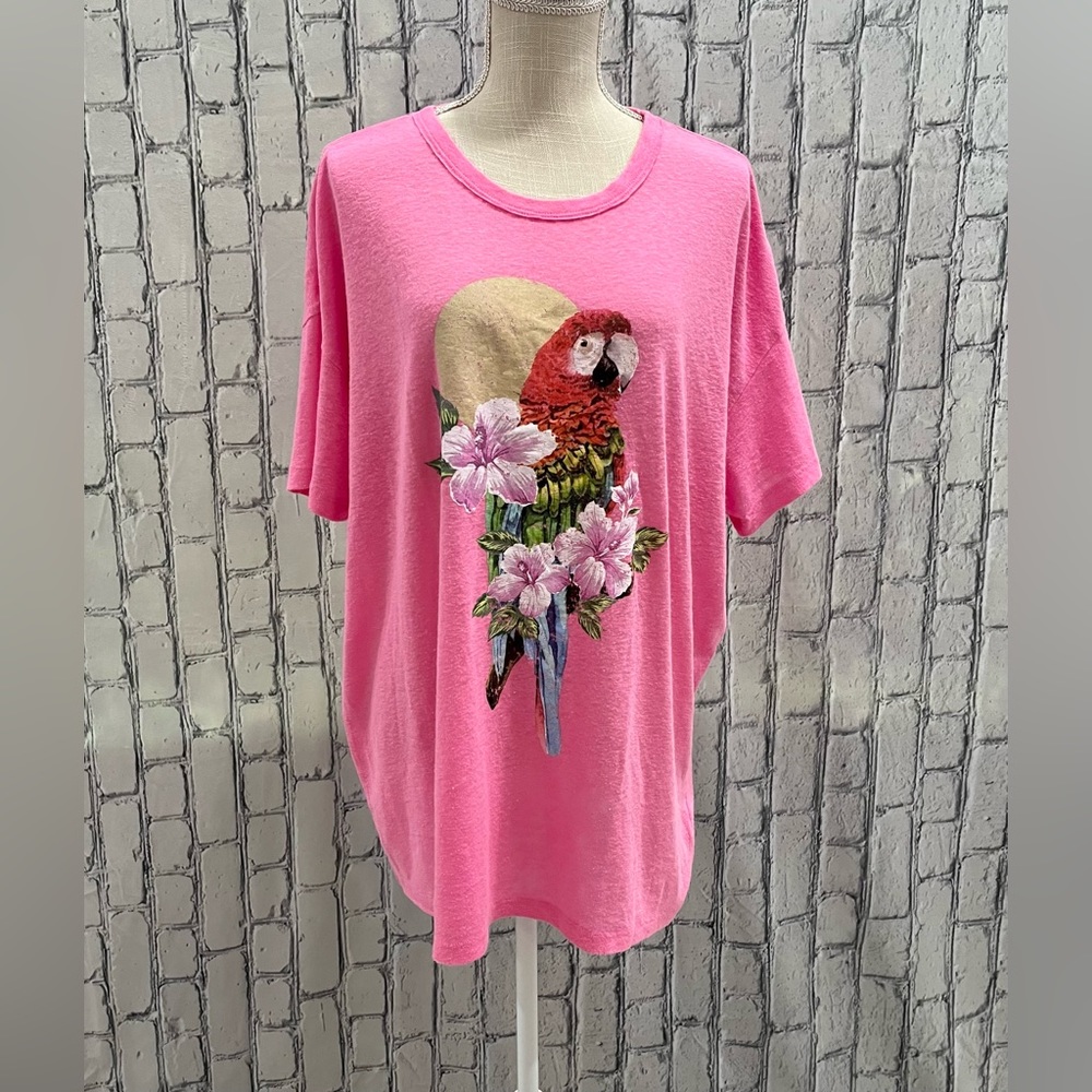 Aerie Size:L Women Top Graphic Tee Short Sleeve  Crewneck  55% Linen NWOT
